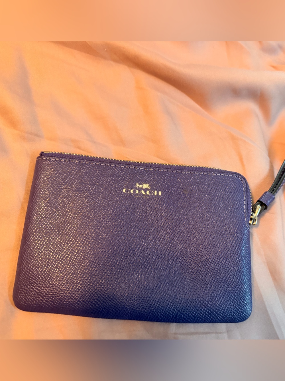 Coach Purple Leather Zip Wristlet with Gold Logo